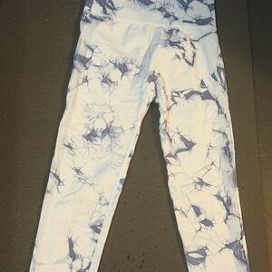 Small White & Navy Tie-Dye Leggings